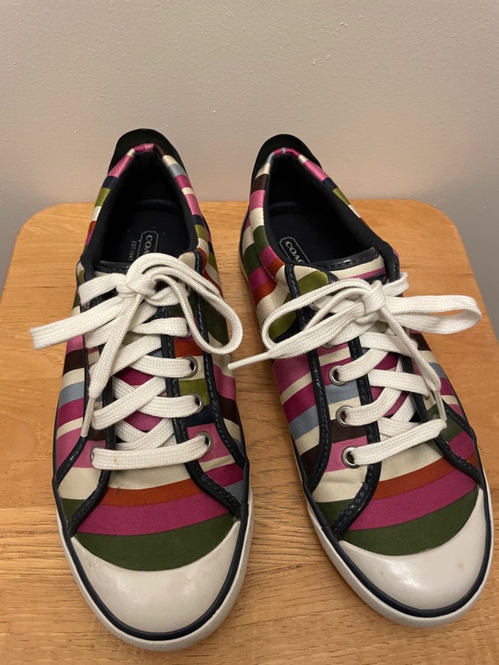 COACH Multicolor Striped Canvas Low-Top Sneakers with White Laces - Picture 2 of 5